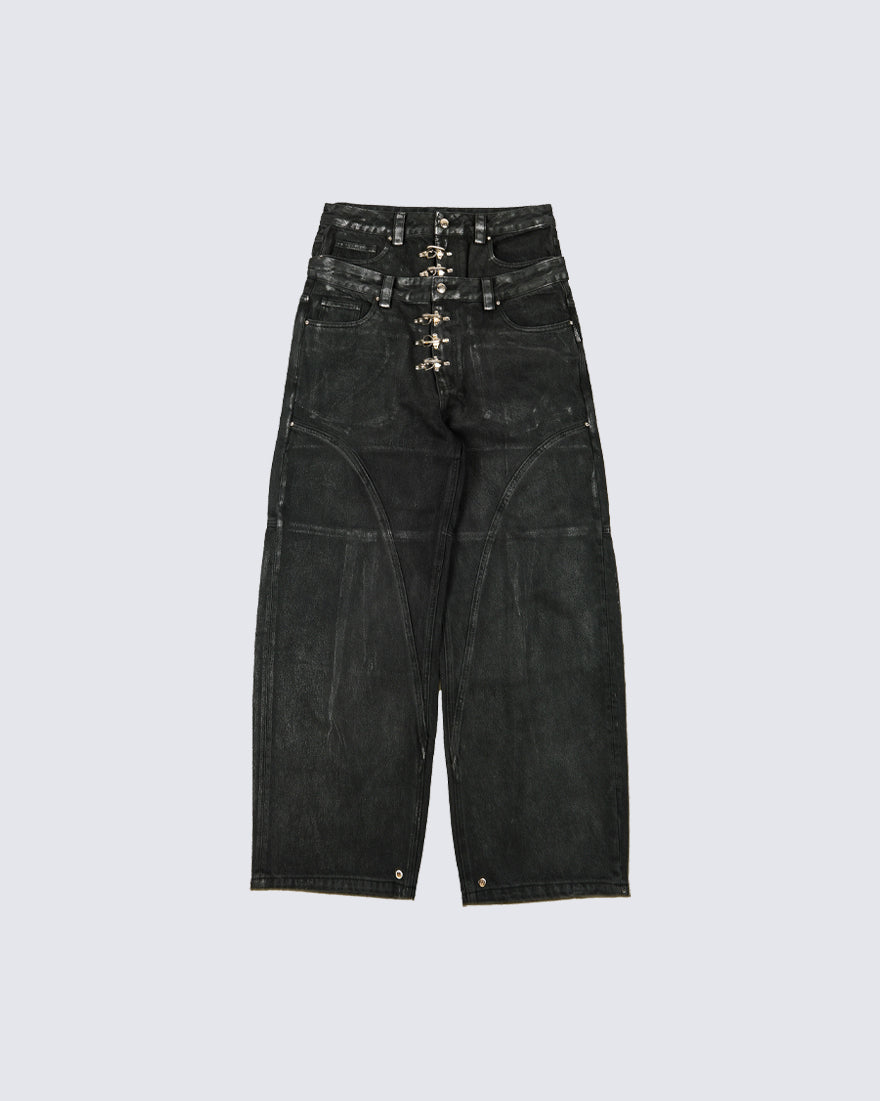 Double Waist Silver Wash Baggy Street Pants