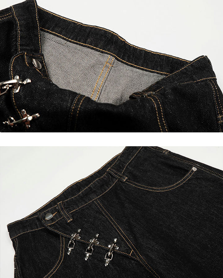 Minimal Buckle Wide-Leg Denim Pants