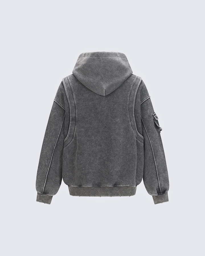 Washed Letter Print Hoodie with Utility Pocket