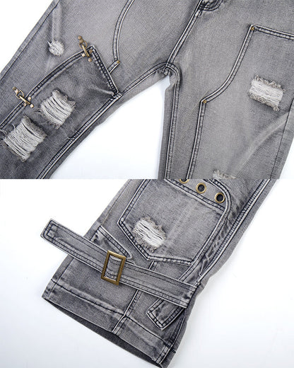 Niche Light-Asian Deconstructed Flared Jeans