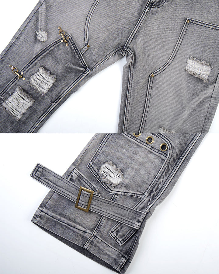 Niche Light-Asian Deconstructed Flared Jeans