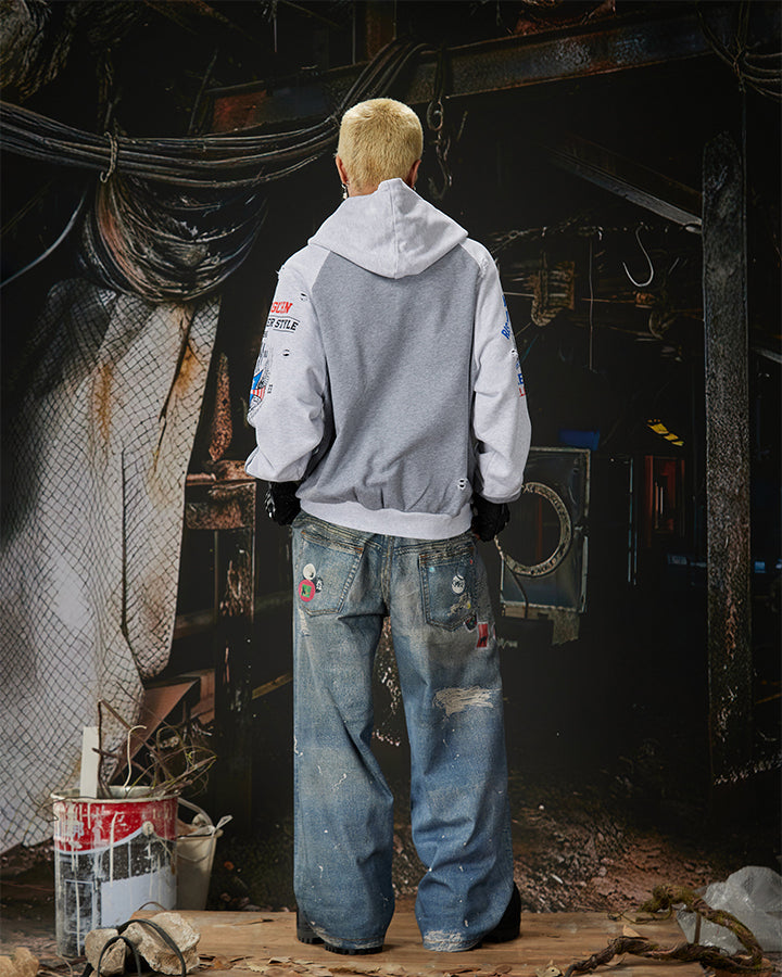 American 3D Digital Print Double Waistband Jeans