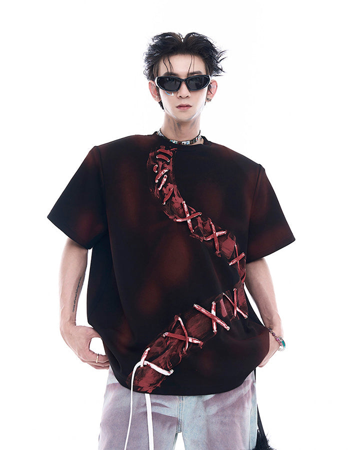 Dark Red Niche Heavy Spray Dye T-Shirt