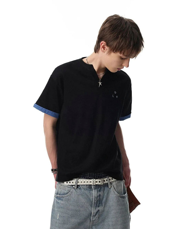 Minimal Contrast Trim V Neck Casual Short Sleeve