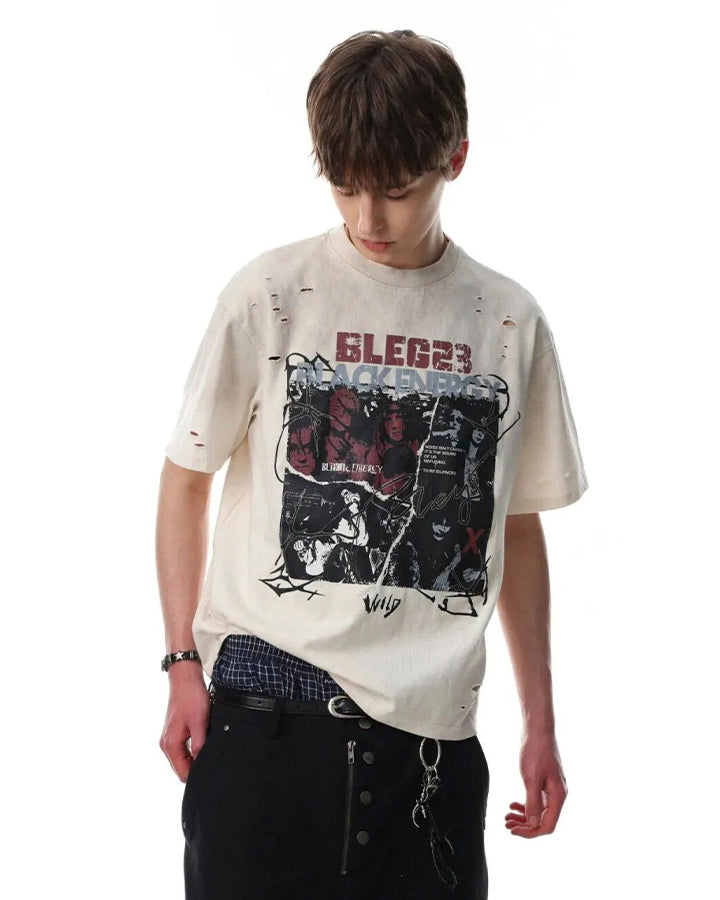 Vintage Rock Graphic Distressed Print Short Sleeve