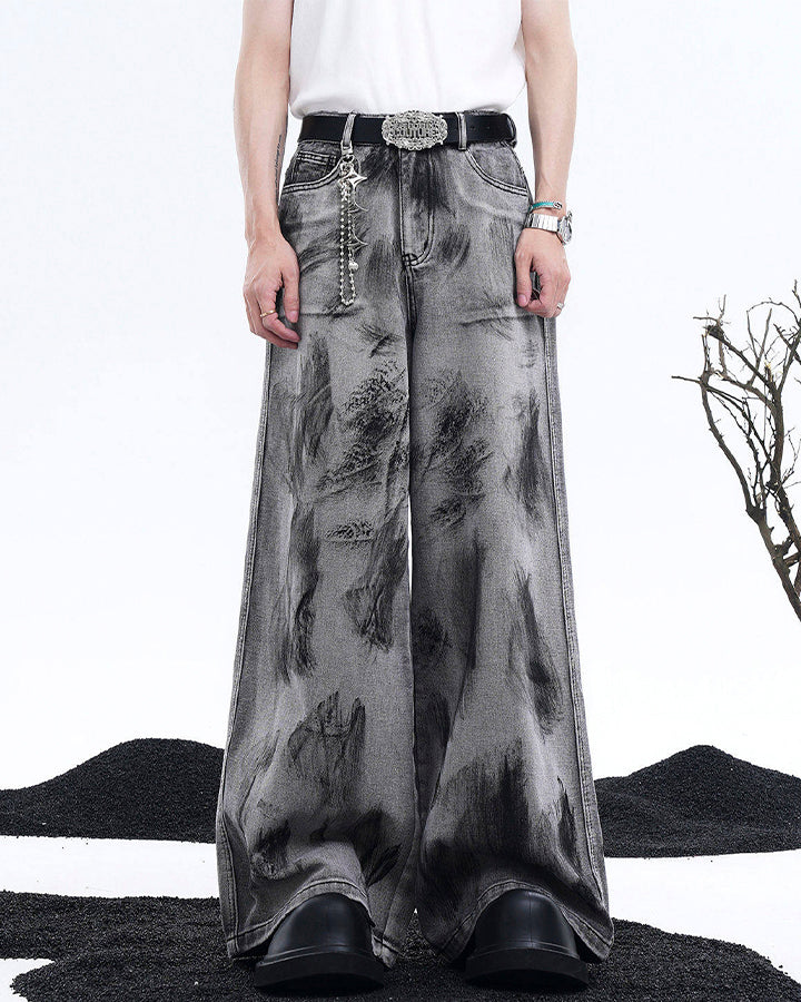 Vintage Ink Washed Wide Leg Jeans