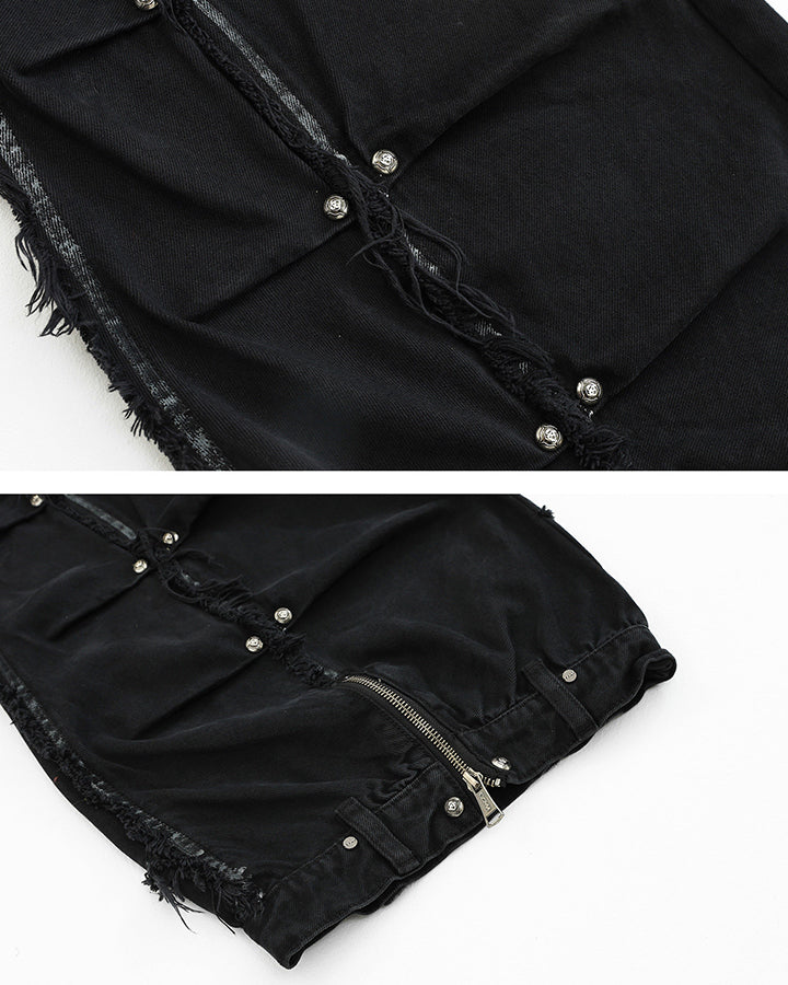 Vintage Embroidered Straight-Leg Denim Pants