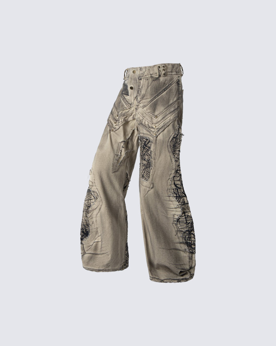 New Distressed Washed Wide Leg Jeans