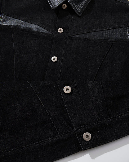 Raw Denim Leather Patchwork Jacket