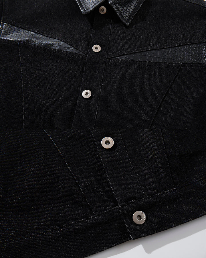 Raw Denim Leather Patchwork Jacket