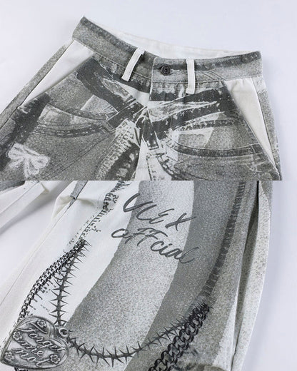 New American 3D Print Wide-Leg Pants