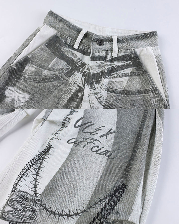 New American 3D Print Wide-Leg Pants
