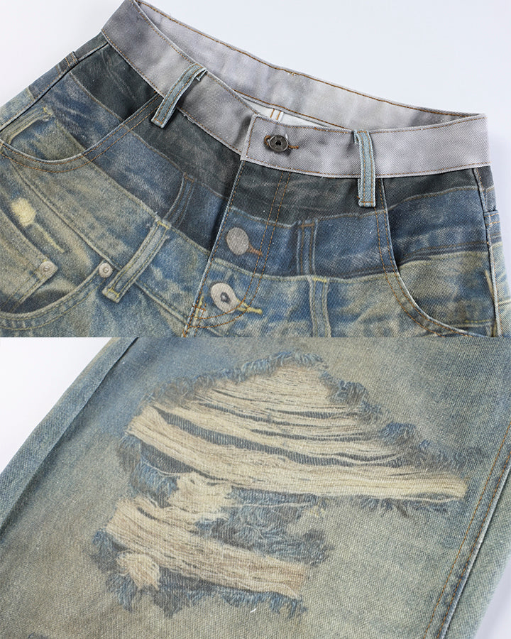 Vintage New Washed Distressed Balloon Jeans