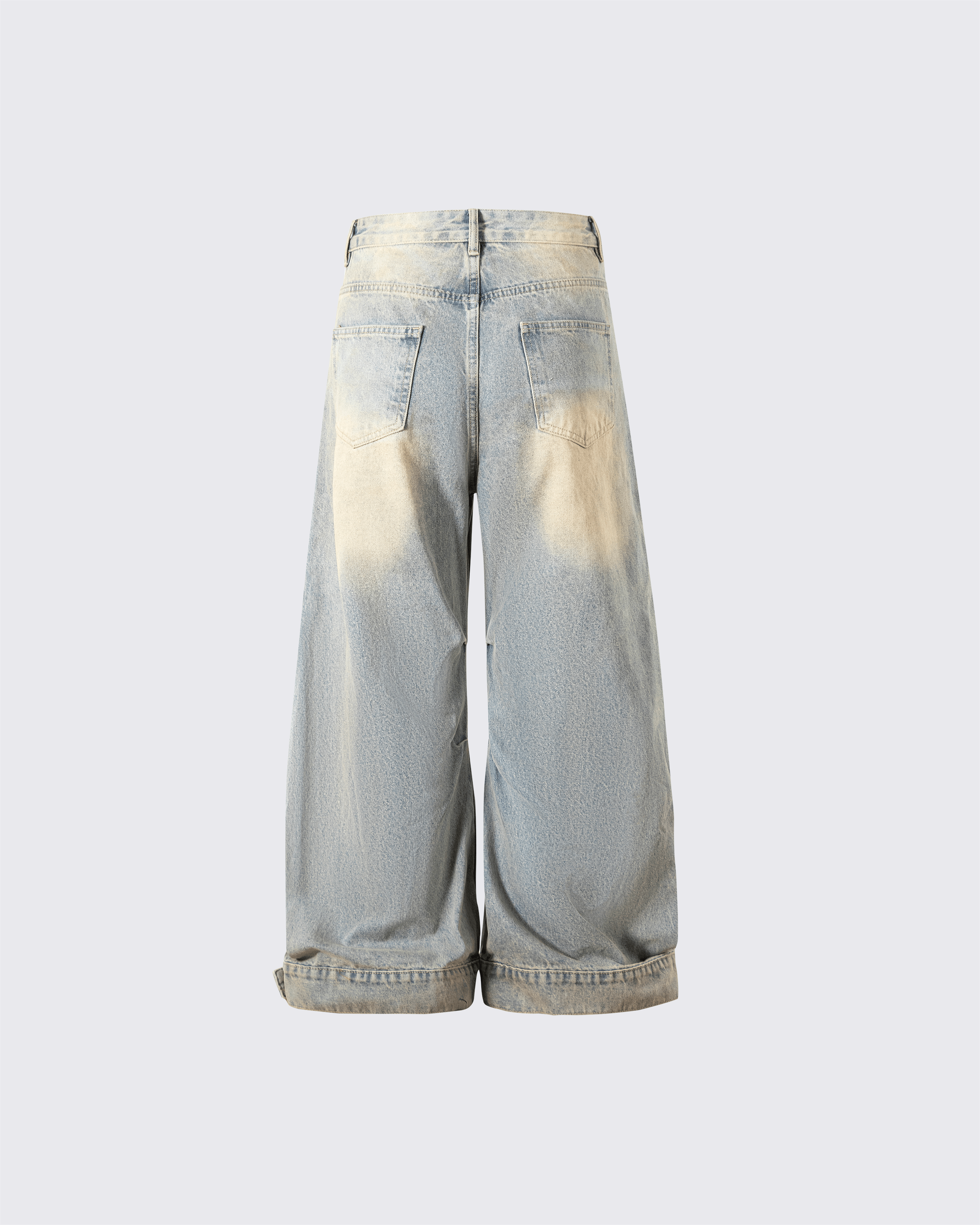 Wide-Leg Denim Jeans with Buttoned Hem