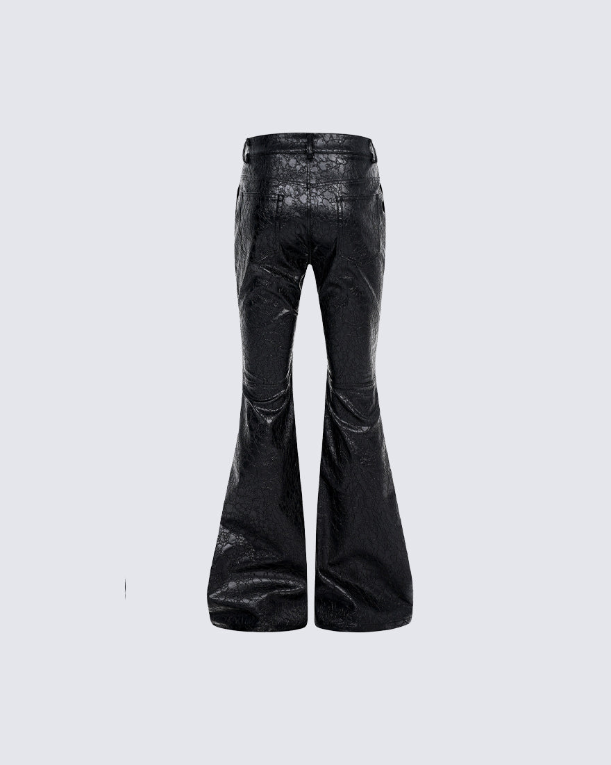 PU Leather Textured Straight-Leg Pants