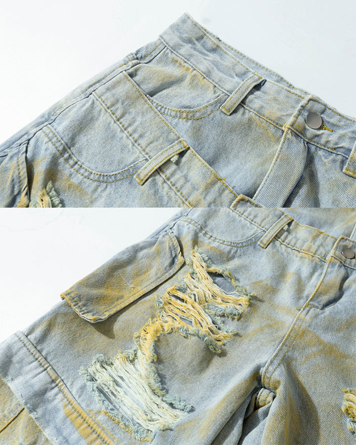 Layered Distressed Raw Hem Denim Shorts
