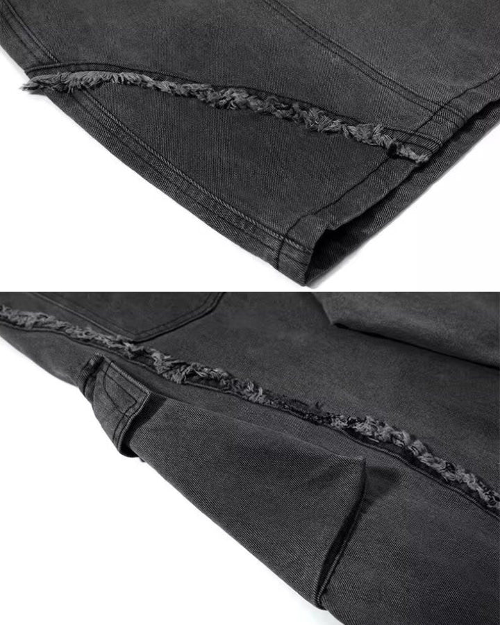 American Dark Washed Deconstructed Wide Leg Pants