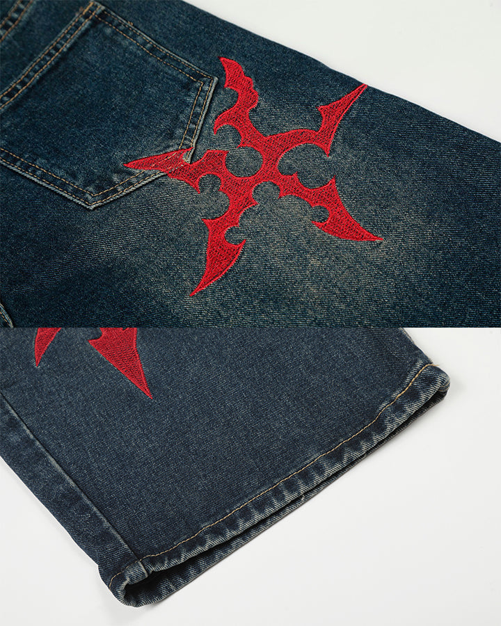 Vintage Totem Embroidered Curved-Leg Jeans New