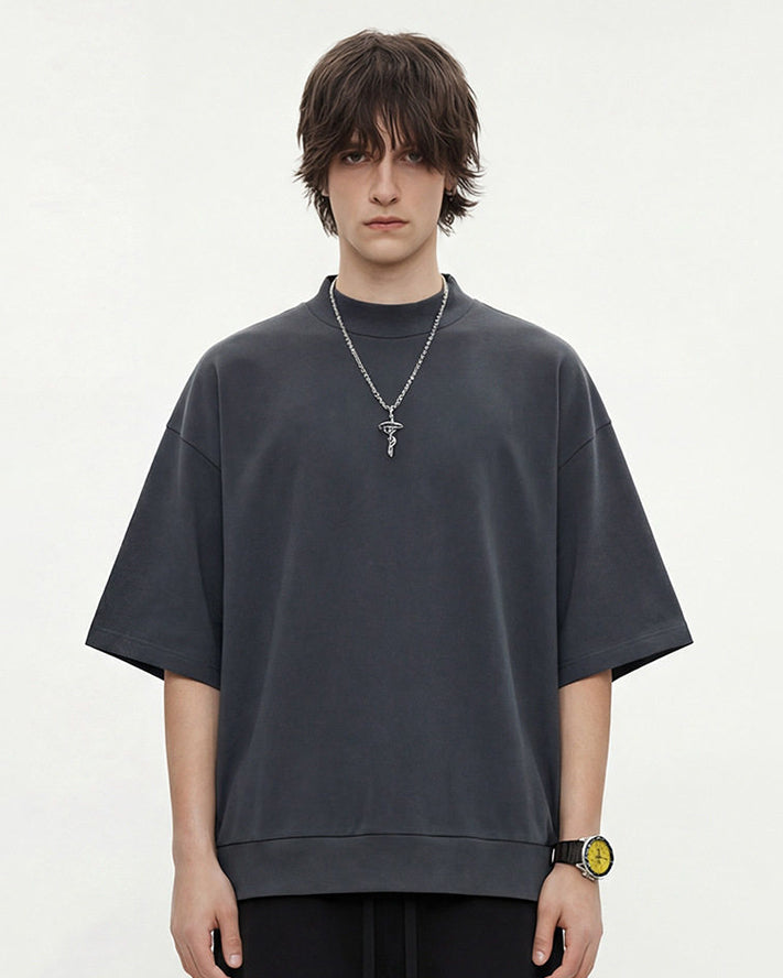 New Minimal Mock Neck Short Sleeve T-Shirt