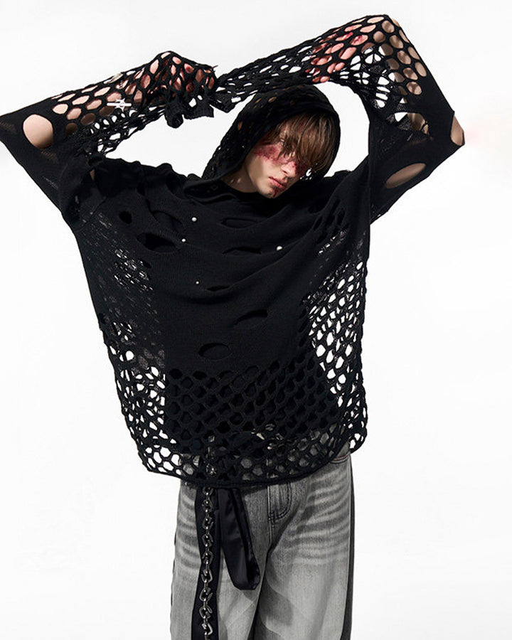 Spring Hollow Out Hoodie Knit Sweater