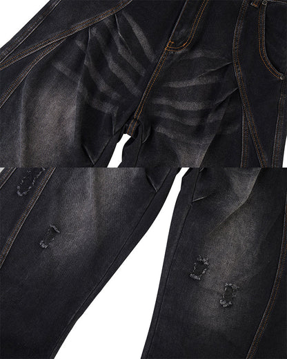 Distressed Deconstructed Washed Curved-Leg Jeans