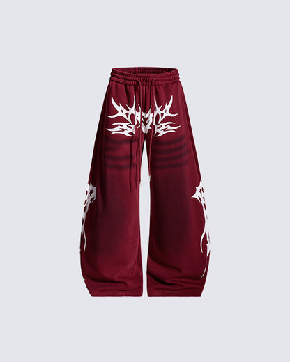 Street Flame Print Wide-Leg Sweatpants