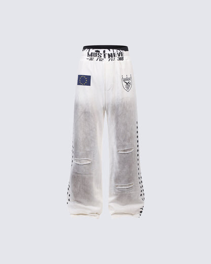 New Street Washed Distressed Curved Track Pants