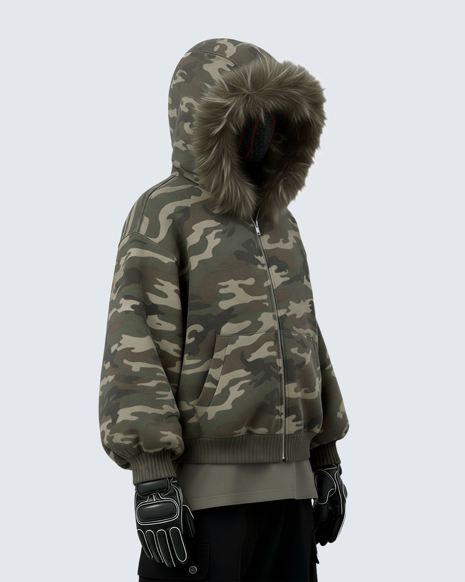 Camouflage  Fur Collar Cotton Jacket