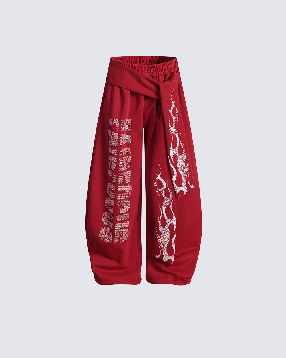Totem Print Tie-Waist Scimitar Relaxed Wide-Leg Sweatpants