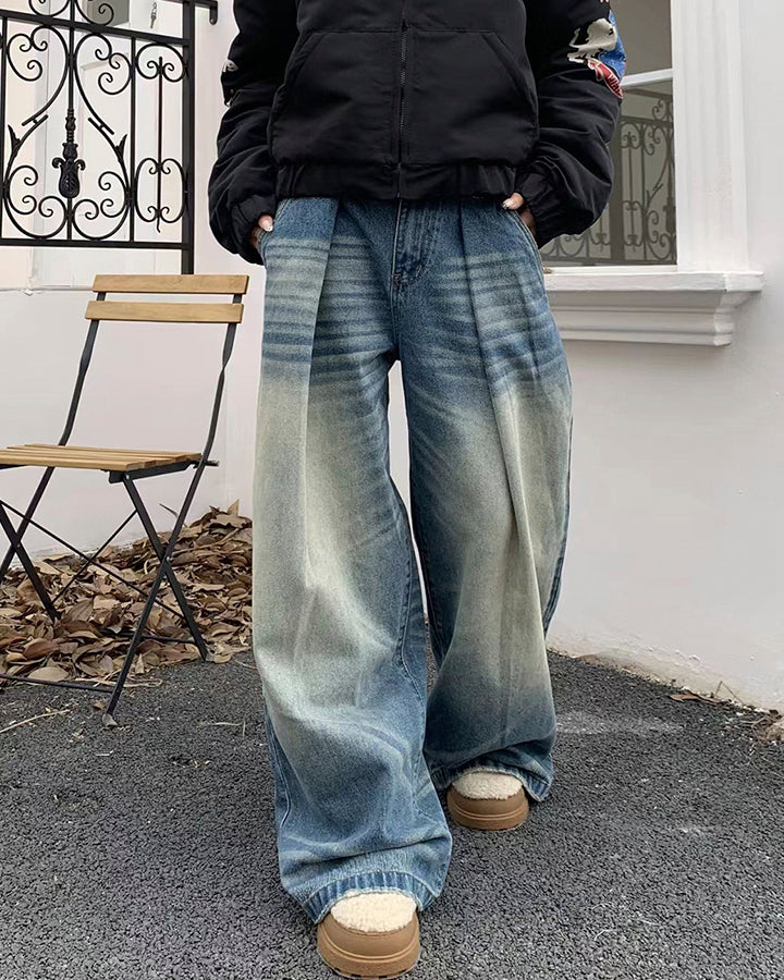 American Vintage Whiskered Washed Denim Jeans