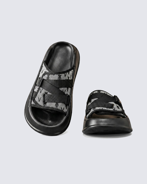 Black Mesh Double Strap Platform Slides