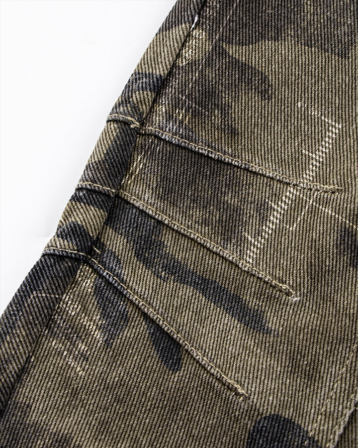 Washed Camo Multi-Pocket Cargo Pants