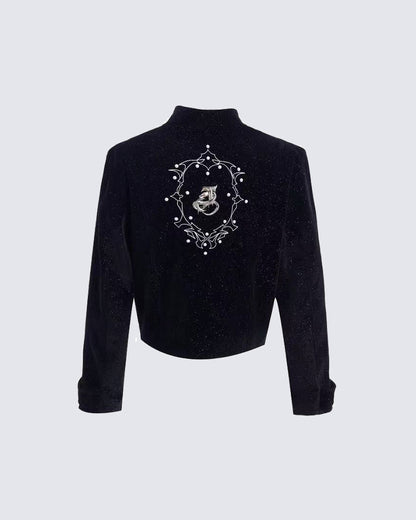 Metallic Button Stand Collar Design Jacket