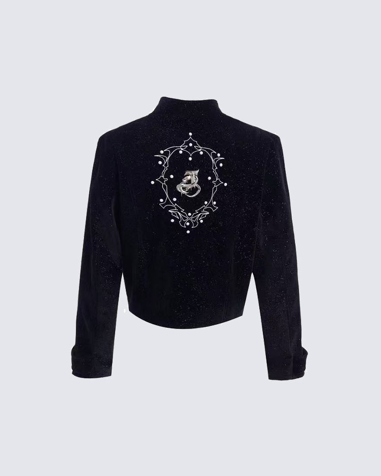 Metallic Button Stand Collar Design Jacket
