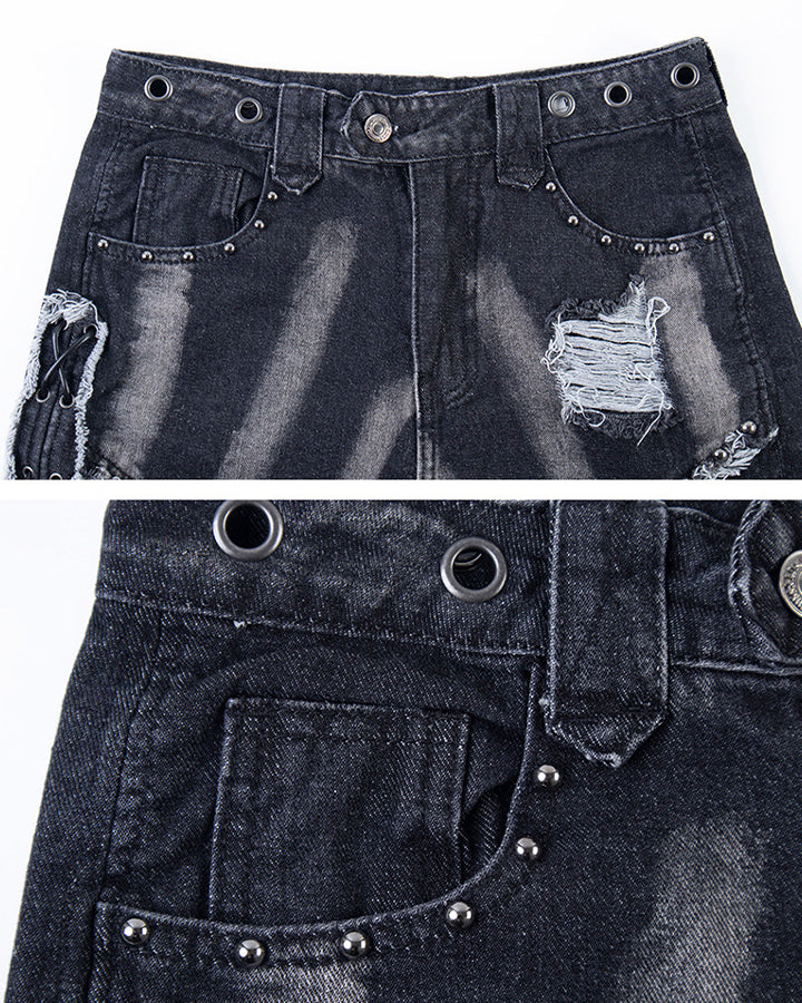 Heavy Distressed Washed Denim Jeans