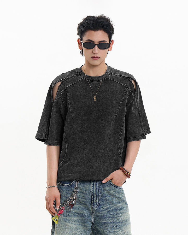 American Yabi Washed Distressed Design Short T-Shirt