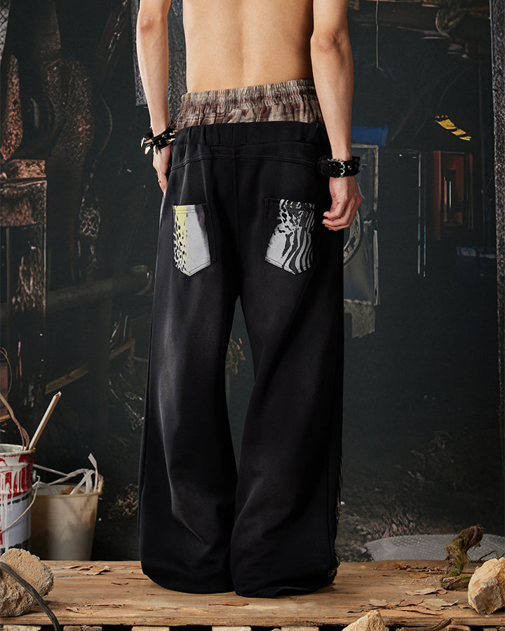 Animal Print Double Waistband Wide-Leg Sweatpants