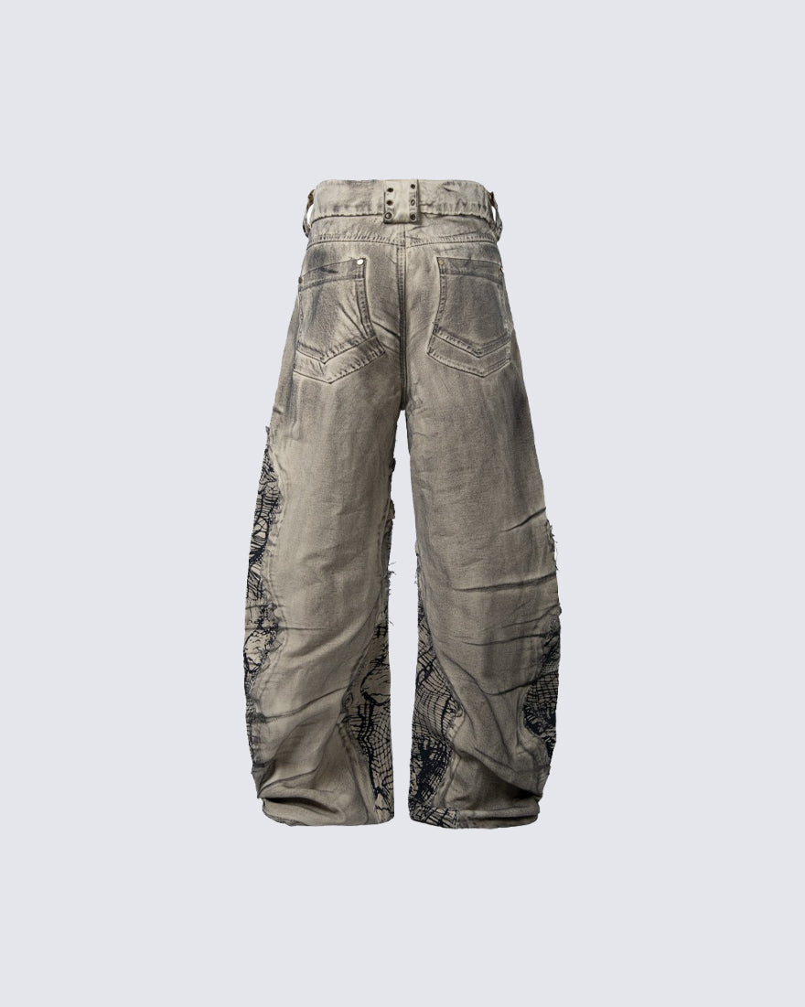 New Distressed Washed Wide Leg Jeans