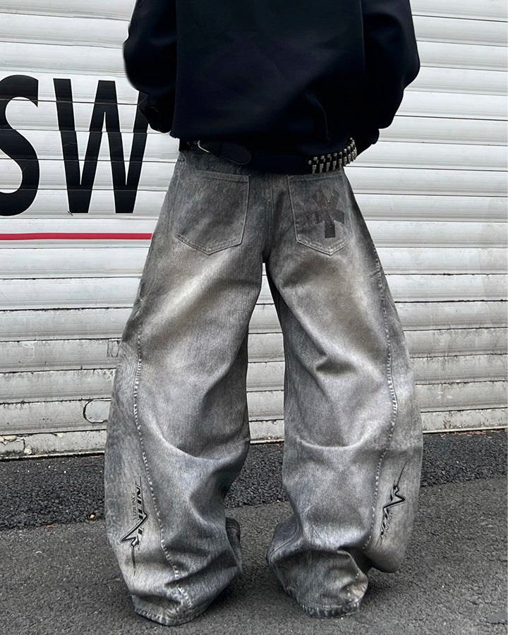 Niche Dirty Wash 3D Print Curved Jeans