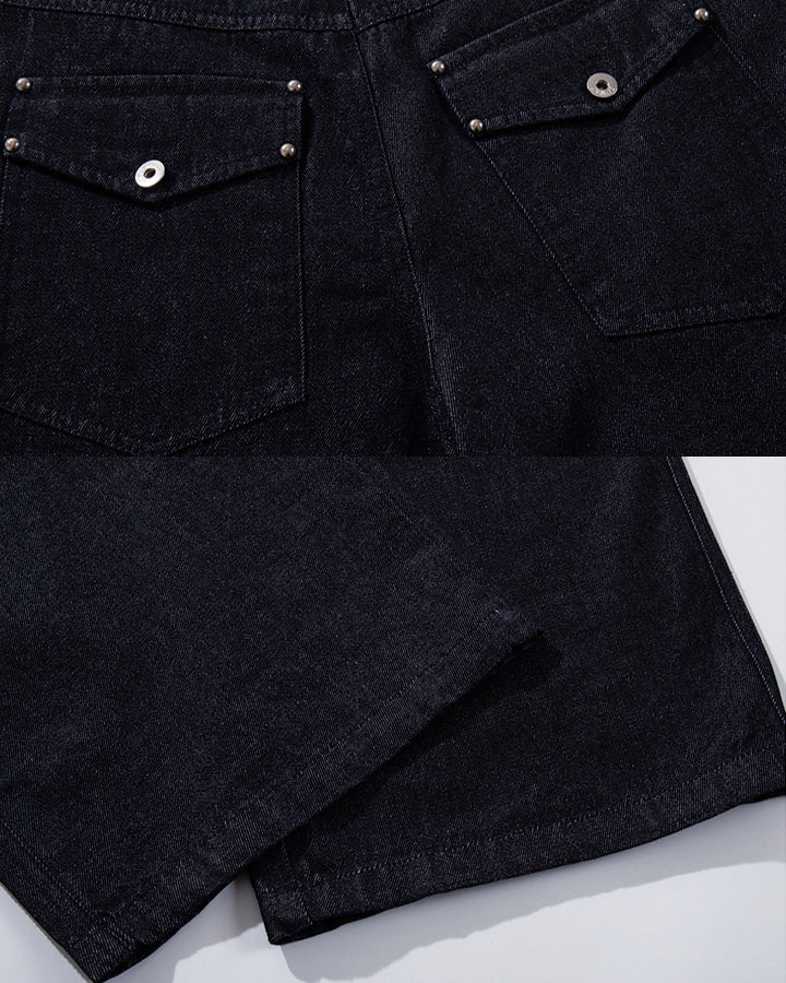 Dark Indigo Button Front Wide Denim Pants