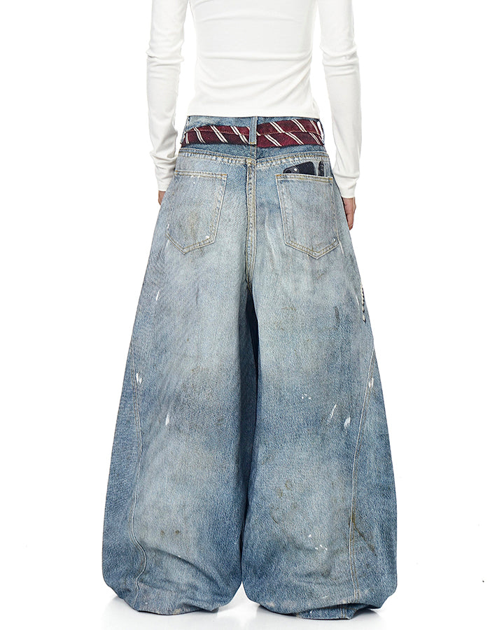 Printed Deconstructed Vintage Wide Denim Jean
