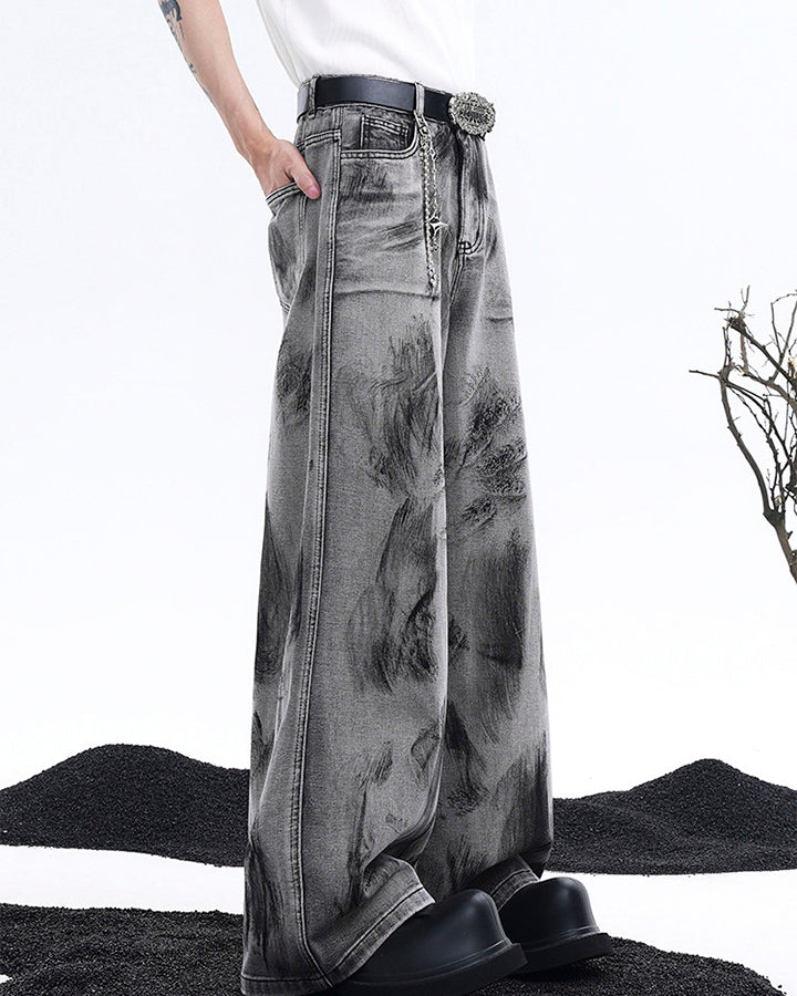 Vintage Ink Washed Wide Leg Jeans