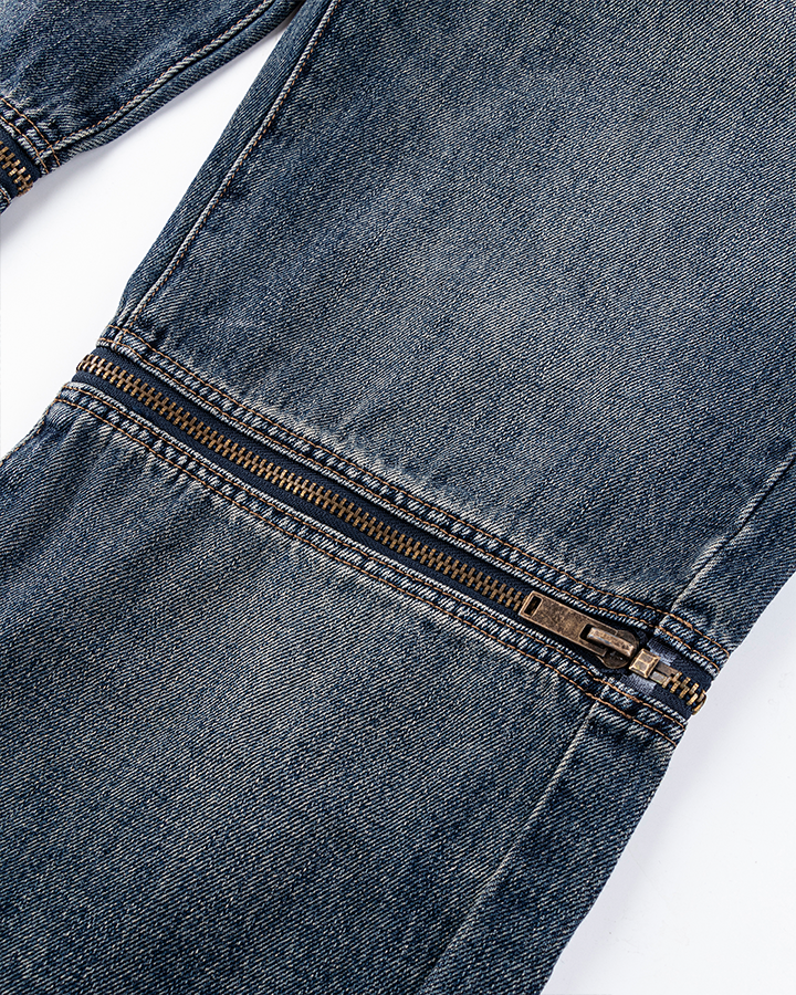 Zip-Off Panel Wide-Leg Denim Pants