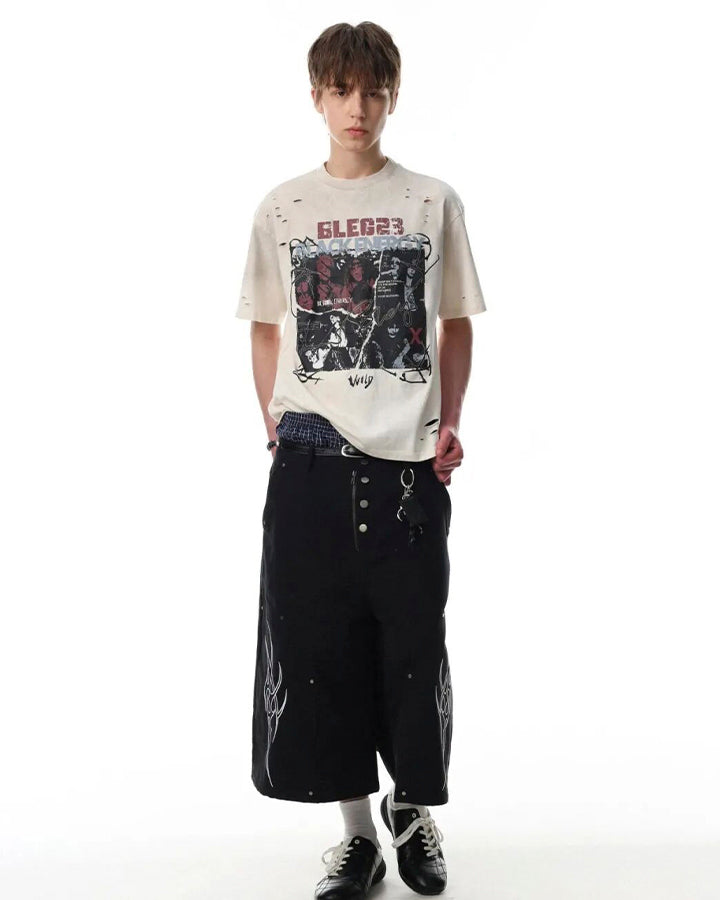 Vintage Rock Graphic Distressed Print Short Sleeve
