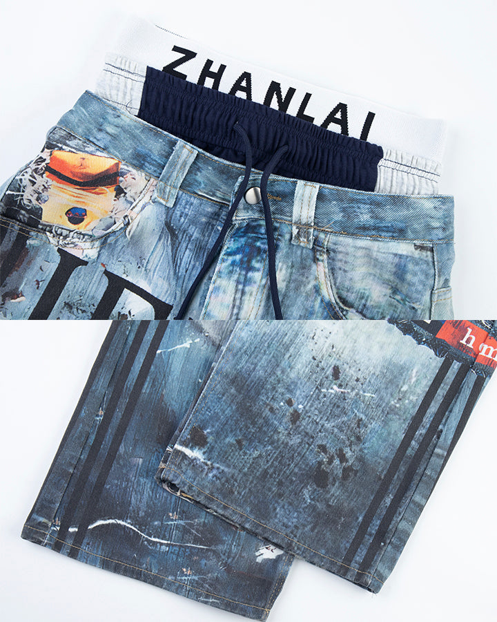 New Triple Waistband 3D Print Street Wide Pants