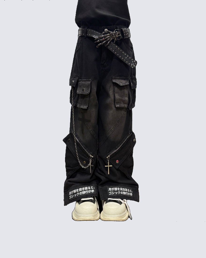 Gothic Streetwear Cross-Chain Cargo Pants(Includes Belt)
