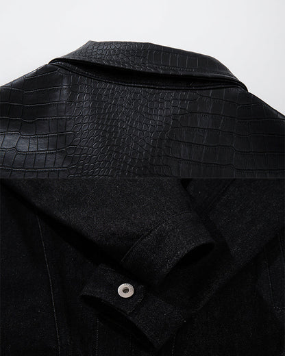 Raw Denim Leather Patchwork Jacket