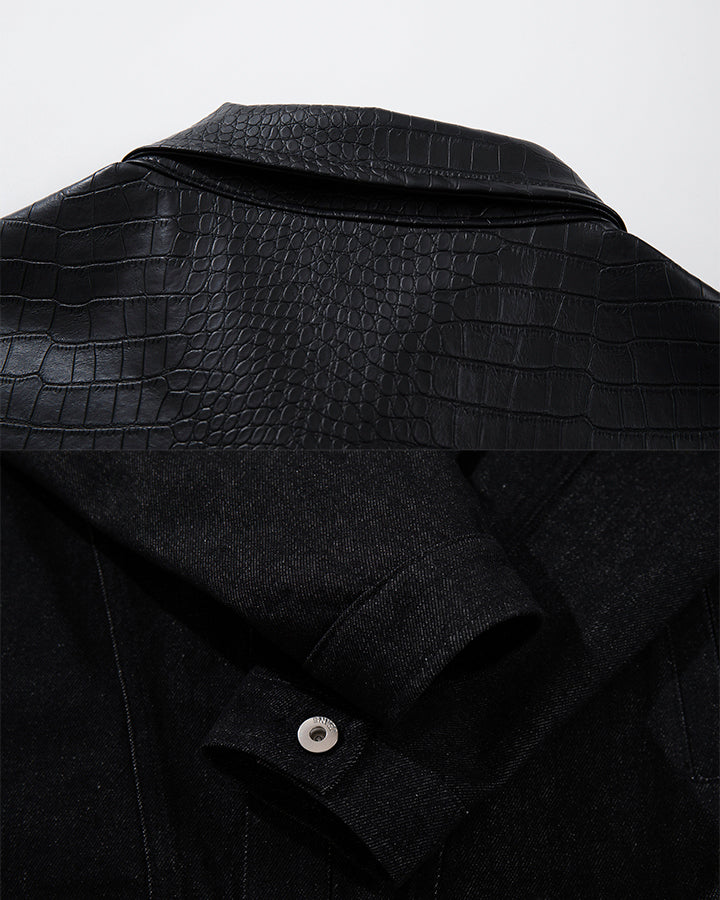 Raw Denim Leather Patchwork Jacket