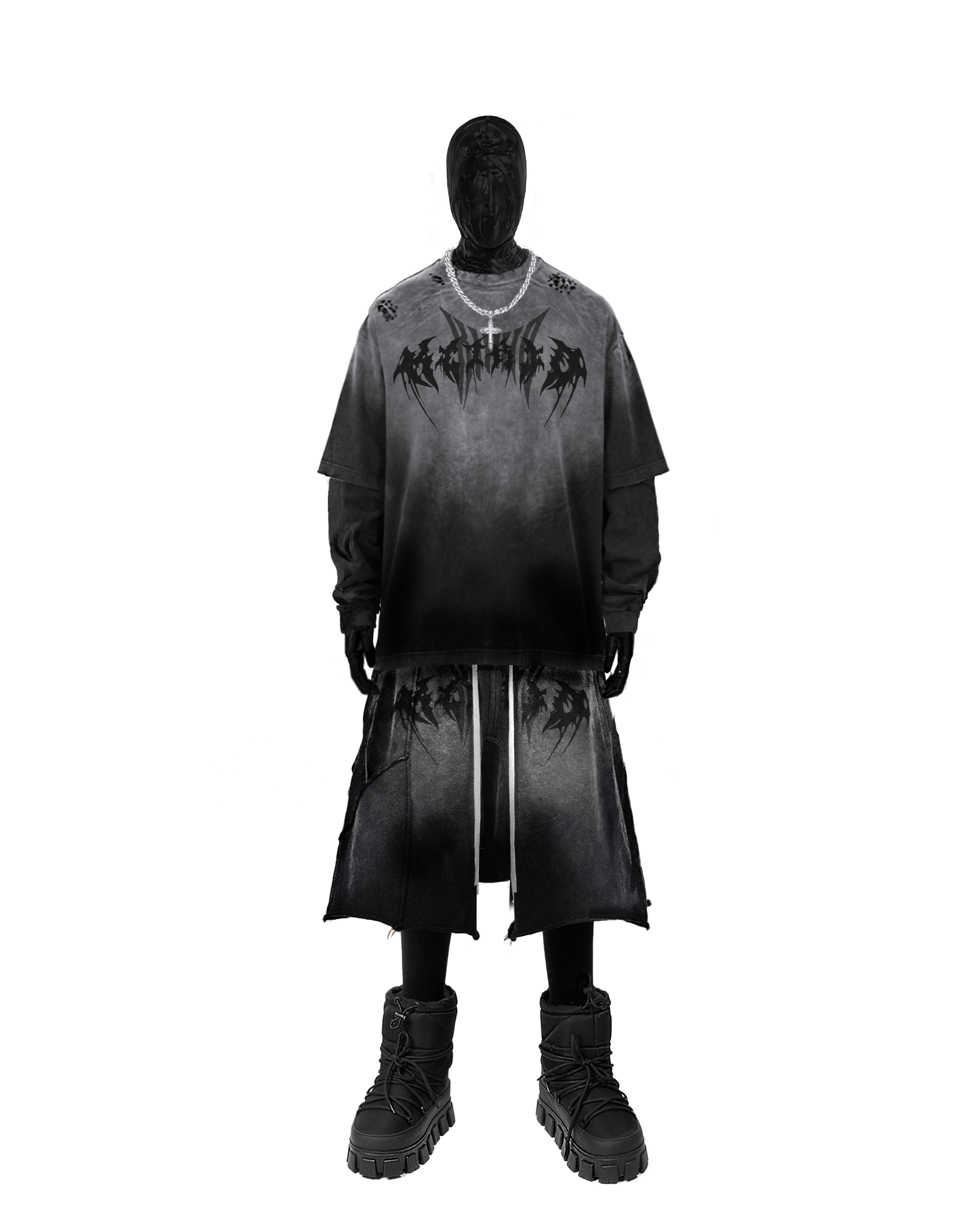 KIIKIO Gothic Logo Distressed Oversized T-Shirt
