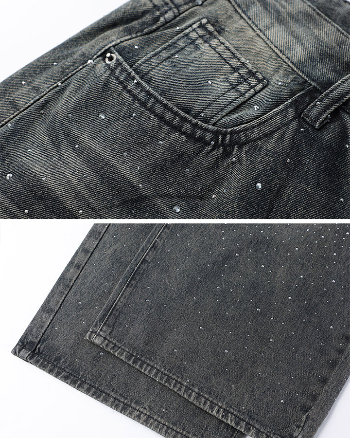 Washed Rhinestone Balloon Leg Jeans